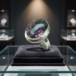 Bague élégante pour femme en argent sterling 925 avec topaze mystique taille ovale, bijou de cocktail en pierres précieuses colorées - Product Image 2