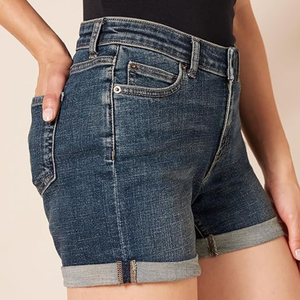 <b>Women's</b> High Waist Denim <b>Shorts</b> Cuffed Hem Solid Color Casual Summer Wear Pocket Design Regular Fit Blue - Product Image 5