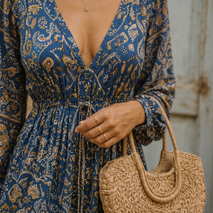 Robe en rayonne tissée de style bohème, légère, respirante et anti-boulochage pour femme - Product Image 3