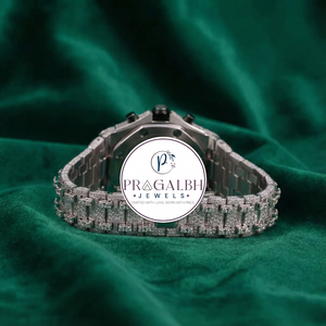 นาฬิกาเพชร Pragalbh Jewels รุ่น Fully Iced Out นาฬิกาโครโนกราฟสุดหรู ตัวเรือนสแตนเลสสตีล ระบบควอตซ์ สำหรับผู้ชาย - Product Image 3