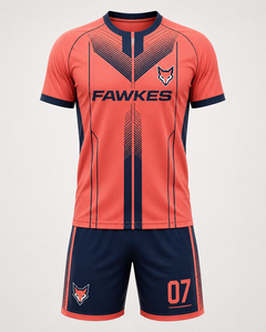 Conjunto de Uniforme de Fútbol para Hombre Fawkes, Naranja y Azul Marino, Cuello en V, Manga Corta, Absorbe la Humedad, Transpirable, Personalizable con Nombre de Equipo, Adulto, 100% - Product Image 1