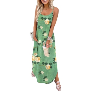 Robe longue d'été pour femmes, robe décontractée à bretelles spaghetti, imprimé tropical, tenue hawaïenne - Product Image 1