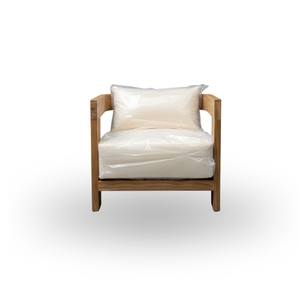Conjunto de Sofá de Jardín Moderno de Teca para Una Persona, Muebles de Exterior con Cojines Color Crema, Diseño Duradero para Uso en Villas y Hoteles - Product Image 3