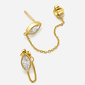 Pendientes de cadena con diamantes cultivados en laboratorio con corte marquesa en oro, minimalistas para uso diario de mujer, pendientes ligeros de oro macizo de 14K con diamantes. - Product Image 4