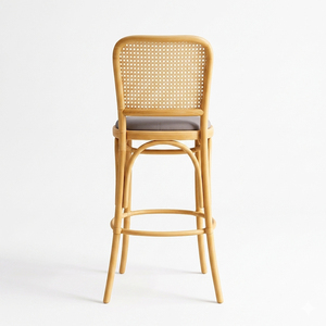 Teak Wood Premium Durable Scandinavian Gio Rattan Teak Cushioned Seat Handwoven Rattan <b>Back</b> Commercial Bar <b>Stool</b> for Bar - Product Image 3