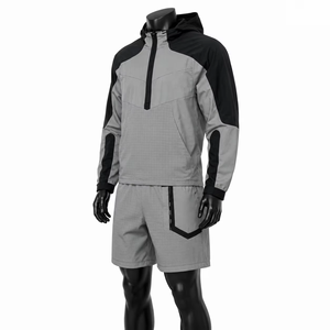 Wholesale Mens Technical Ripstop Hoodies Windbreaker and Cargo Shorts Set Lightweight Outdoor Activewear OEM Factory - Product Image 2