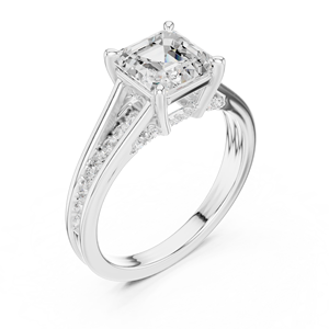 Hermoso anillo de compromiso con halo de diamantes cultivados en laboratorio con corte Asscher en oro blanco de 14k, joyería de lujo para novias, regalo para mujeres. - Product Image 5