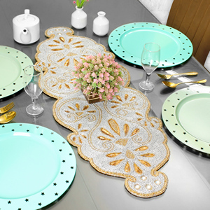 ผ้าปูโต๊ะผ้าฝ้ายสไตล์ราชวงศ์หรูหราปักด้วยลูกปัดทำด้วยมือสำหรับตกแต่งโรงแรมและร้านอาหารสำหรับงานแต่งงานและของขวัญ - Product Image 2