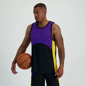 Maillot de basket sans manches pour homme, coloris violet, noir et jaune, respirant, pour adultes, toutes saisons - Product Image 5