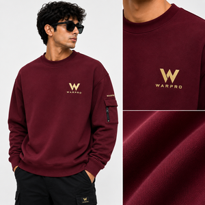 Sudadera de Cuello Redondo Color Granate para Hombre WARPRO, Logotipo Bordado, Diseño con Bolsillo, Corte Regular, Informal, para Otoño - Product Image 3