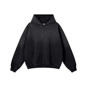 Sweat à capuche court délavé au soleil pour homme, en molleton bouclette double épaisseur 480-500 g/m², délavé à l'acide et au pierre, vente en gros - Product Image 1