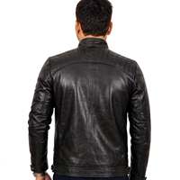 Blouson Moto Homme en Cuir Véritable Respirant Écologique Réversible Col Montant Fermeture Éclair Coupe-Vent Coupe Ajustée Automne Uni