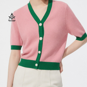 Alfa Griega |   Kapa |   Cárdigan Vintage Rosa y Verde con Cierre de Botones, Ecológico, para Mujer, Estilo Universitario, Personalizado, Marca Alpha - Product Image 1