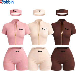 Conjuntos Deportivos de Verano para Mujer, Ropa Urbana Personalizada, Chaqueta de Manga Corta con Cierre y Pantalones Cortos, Conjunto de 3 Piezas, Tendencia en Ventas - Product Image 6