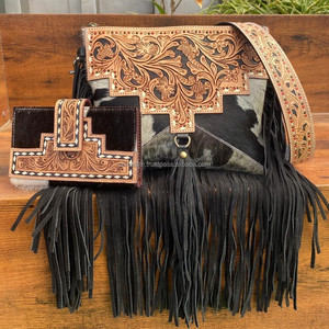 Nouvelle usine personnalisée femmes sacs à bandoulière à franges en cuir usiné à la main et porte-cartes en cuir usiné à la main ensembles de portefeuilles à deux volets - Product Image 4