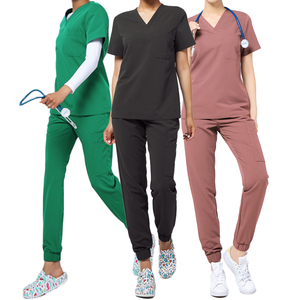 Customized Ready Ship Nurse Women Spandex/Polyester Woven Stretch Fashionable <b>Doctor</b> Nursing Jogger Scrubs Uniforms <b>Sets</b> Printed - Product Image 1