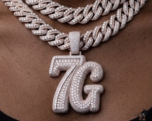 Pendentif personnalisé en forme de chiffre 3D, serti de moissanite VVS, style hip-hop, pour soirée - Product Image 2