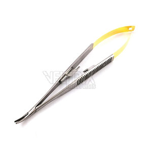 Porte-aiguille courbé Castroviejo en acier inoxydable de qualité supérieure, mâchoires fines de 9 mm, pointes affûtées, 125 mm x 0,8 mm - Product Image 5