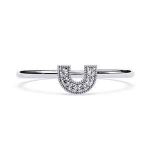Anillo de oro macizo de 10k, 14k, 18k con diamantes de corte redondo en forma de U para mujer, ideal para regalo, compromiso, aniversario, boda. - Product Image 6