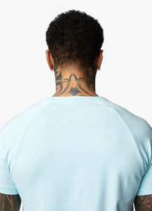 Conjunto de Camiseta y Pantalones Cortos Azul Cielo para Hombre, Corte Ajustado, Verano, Casual, Ligero, Transpirable, Algodón, Poliéster, Elástico - Product Image 3