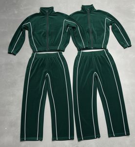 Hot-Selling Men's Velvet Tracksuit Velour 100% <b>Polyester</b> Stripe Loose Zip Sweatsuit with Embroidery Sport Jogger Sets for Winter - Product Image 1