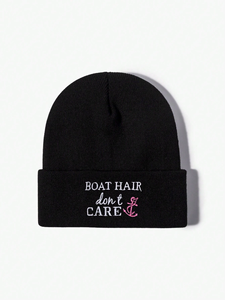 Boat Hair Don't Care Embroidered Beanie Hat Unisex Acrylic <b>Winter</b> <b>Cap</b> Casual Style Adult 56-58CM Beanie Hat For Men And Women - Product Image 4