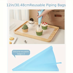 Set di 24 Beccucci per Glassa Reale e 2 Sacche da Pasticceria Riutilizzabili da 30 cm, Kit da 32 Pezzi per Decorazione Torte Incluso Set di Beccucci - Product Image 2