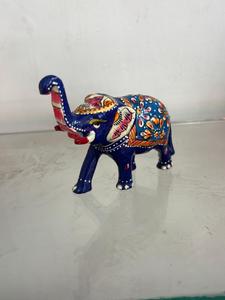งานฝีมือรูปปั้นช้างไม้สีน้ำเงินทำมือ เป็นมิตรกับสิ่งแวดล้อม ของตกแต่งบ้านสไตล์อินเดียดั้งเดิม ของขวัญงานศิลปะ ของประดับตกแต่ง - Product Image 1