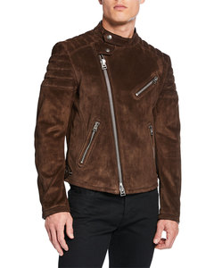 <b>Men's</b> <b>Brown</b> <b>Suede</b> Motorcycle <b>Jacket</b> Slim Fit Turn-down Collar Zipper Closure Autumn Wear Regular Length sample Available - Product Image 2