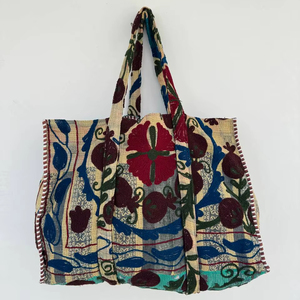 Vintage Boho Kantha Suzani Tote <b>Bag</b> – Handcrafted Cotton Embroidered Carryall with Tribal <b>Patchwork</b> Artisan Design - Product Image 1