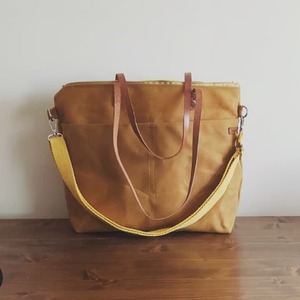 Sac fourre-tout en cuir et toile, broderie ouverte, imperméable, durable, sac à bandoulière, sac de voyage, sac de travail, sac de shopping, grande capacité LCTB-0065 - Product Image 3