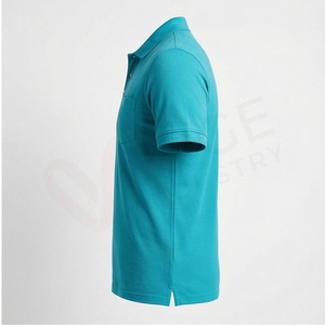 Polo piqué pour homme, manches courtes, couleur turquoise, avec poche, décontracté, respirant, coupe classique, design tricoté uni - Product Image 3