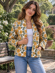 Unique Handmade Thick Cotton Quilted Jacket Women | Colorful Floral Print Women's Autumn Jacket | Reversible Eco-Friendly - Product Image 1