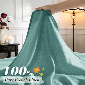 Parure de draps 4 pièces 100 % lin tissé moderne, couleur aqua, 100 fils/cm², motif uni, écologique, toutes saisons - Product Image 6
