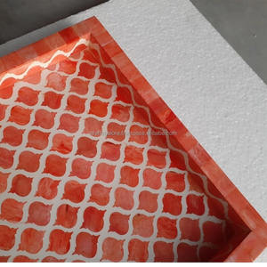 Ensemble de plateaux ronds faits à la main avec incrustation de nacre et motif feuille, plateaux de service décoratifs en MDF faits à la main pour la décoration intérieure, vente en gros depuis l'Inde - Product Image 6