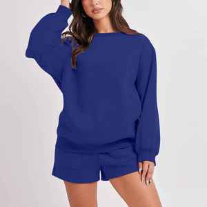 OEM Custom Sport Sweatshirt <b>Shorts</b> <b>Women's</b> <b>Long</b> Sleeve Crew Neck Solid Breathable Spandex/Polyester Premium Quality Sweatshirt - Product Image 1