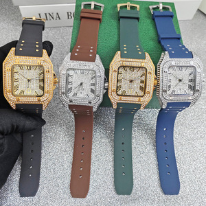 Relojes de Diamantes para Hombre, Reloj de Pulsera de Cuarzo Dorado con Correa de Goma Casual, Cuadrado, con Números Romanos, Moda Masculina, Gran Venta 2026 - Product Image 6