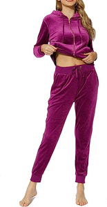 Polyester/Cotton Wholesale Custom 2 Pcs Velvet Windproof Breathable Casual <b>Lightweight</b> <b>Hoodie</b> Jogging Set Velour Tracksuit Women - Product Image 3