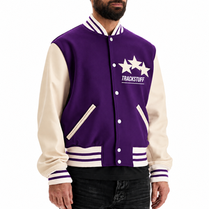 Veste universitaire personnalisée pour homme en laine et coton, col montant, logo brodé sur le devant, style streetwear, hiver - Product Image 1