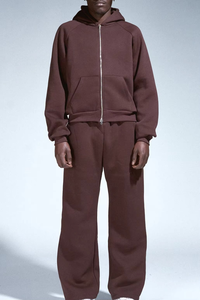 Ensemble de survêtement unisexe marron à capuche avec fermeture éclair intégrale, couleur unie, sweat-shirt et pantalon décontractés pour adultes, idéal pour l'automne - Product Image 4