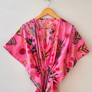 ชุดคาฟตันผ้าฝ้ายลายดอกไม้ทำมือ, ชุดเดรสยาวลายสัตว์, ไซส์พลัส - Product Image 1