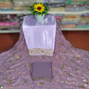 ผ้าแจ็คการ์ดผสมคอตตอน-โพลีเอสเตอร์คุณภาพสูงอันดับหนึ่ง ลายดอกไม้ ประดับด้วยลูกปัดหิน เหมาะสำหรับตัดเย็บชุดเดรส - Product Image 1