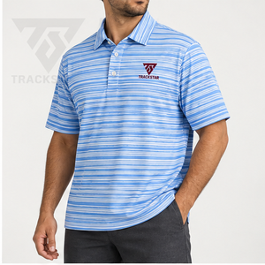 Trackstar <b>Men's</b> Blue <b>White</b> Fine Horizontal Stripe <b>Polo</b> Shirt Short Sleeve Button Collar Casual Golf Shirt Custom Logo - Product Image 4