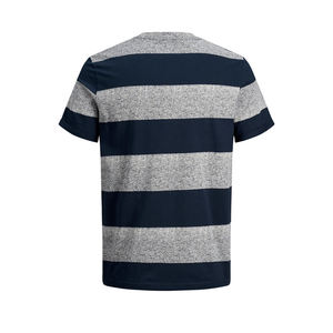 เสื้อยืดคอกลมแขนสั้นลายทางแนวนอนสีกรมท่าเข้มสำหรับผู้ชาย ผ้าฝ้ายลำลองแฟชั่นฤดูร้อน รับทำโลโก้ตามสั่ง OEM ODM ขายส่ง - Product Image 4