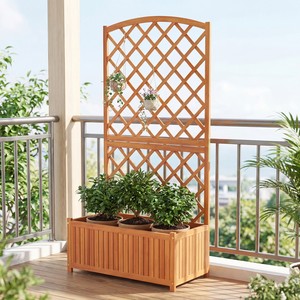 Jardinière surélevée en bois avec treillis pour plantes grimpantes et fleurs, bac de jardin extérieur pour cour et balcon - Product Image 2