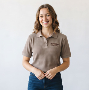 T-shirt polo gaufré imprimé pour femme, décontracté, à manches courtes, coupe ajustée, épaules tombantes, 100% coton, coupe ample, col rabattu - Product Image 2