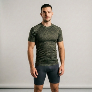 Men's Geometric Pattern Compression <b>Shirt</b> Short Sleeve O-Neck Quick Dry Sporty Fit Active Wear - Product Image 6