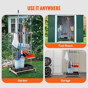 Organizzatore di attrezzi da giardino 10 ganci porta attrezzi a manico lungo/rastrello/scopa porta attrezzi in metallo porta attrezzi da giardino - Product Image 6