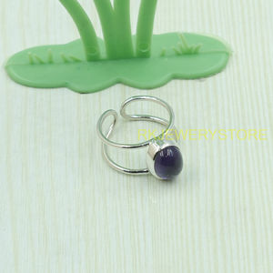 Natural Amethyst Gemstone <b>Adjustable</b> <b>Ring</b> 925 Sterling Silver Handmade Open Band <b>Ring</b> Purple Crystal Healing Jewelry For Women - Product Image 5