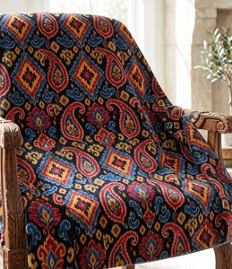 Paisley Ikat Velvet Blackout Window <b>Curtain</b> Each Panel Luxury Decorative Room Darkening Thermal Insulated Drapery <b>for</b> Living - Product Image 2